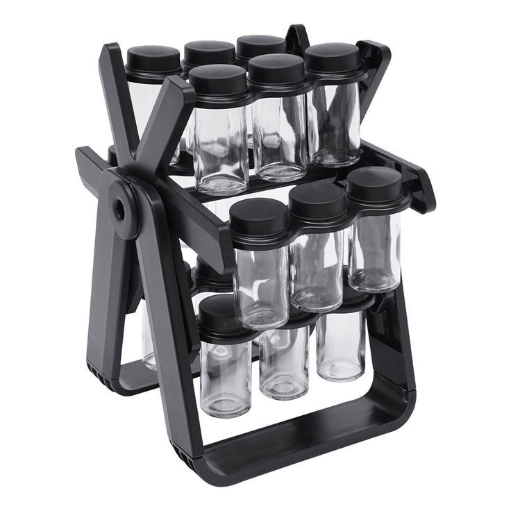 360° Rotating Spice Rack Organizer with Glass Spice Jars – Modern Kitchen Seasoning Holder