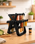 360° Rotating Spice Rack Organizer with Glass Spice Jars – Modern Kitchen Seasoning Holder