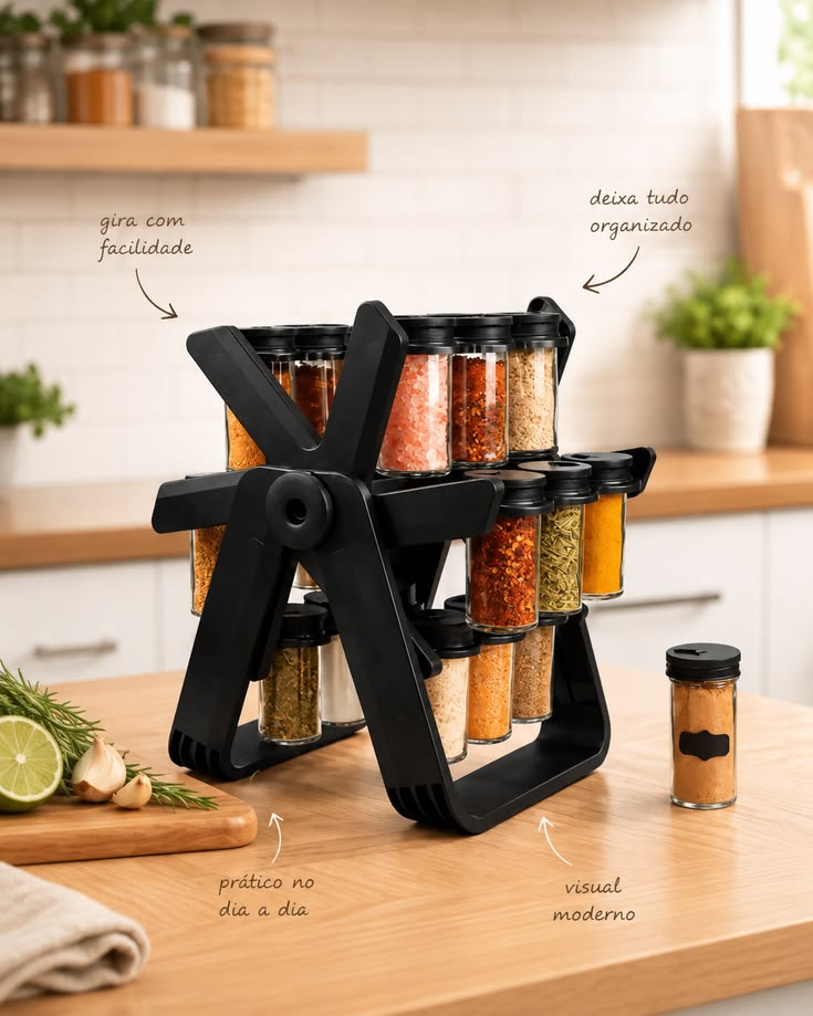 360° Rotating Spice Rack Organizer with Glass Spice Jars – Modern Kitchen Seasoning Holder